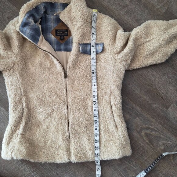 Pendleton US Womens S Beige Heather Fuzzy Sherpa Teddy Full Zip Jacket - Picture 10 of 11